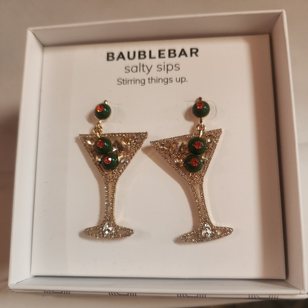 BaubleBar Martini Rhinestone Earrings Olive Accents - Picture 3 of 8